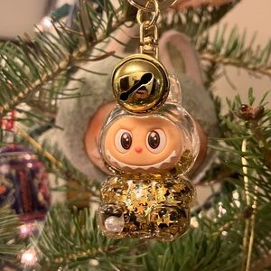 Gold Glitter Labubu Keychain with Bell